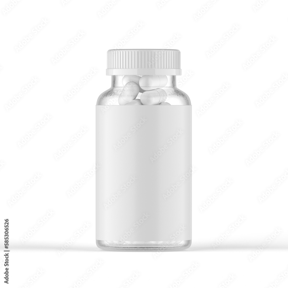 Pill glass bottle with label 3d rendering Pill glass bottle with label 3d rendering