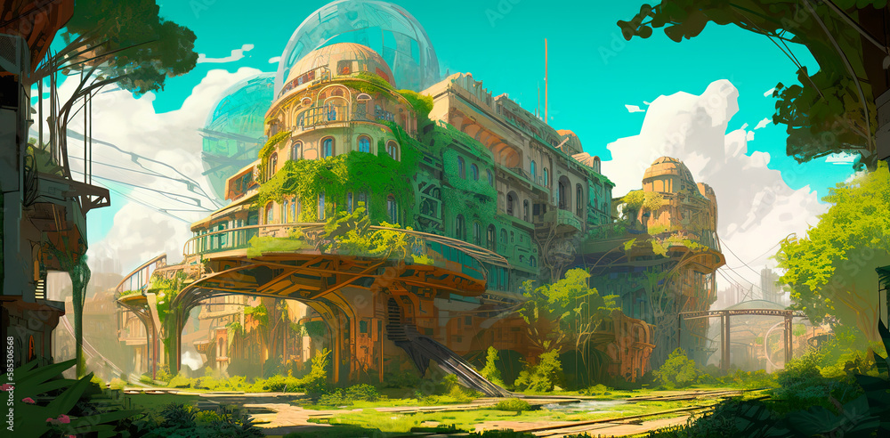 Concept of solarpunk city, ai art Stock Illustration