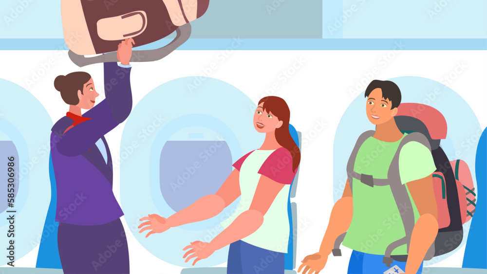 飛行機に搭乗する人々。フラットなベクター背景イラスト。 People boarding a plane. Flat designed vector background illustration.