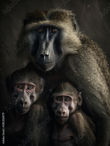 baboon family sitting on the ground © Studiohood