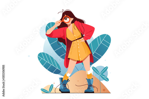 Girl exploring with magnifying glass