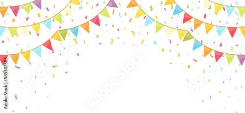 Background with bunting flags and confetti