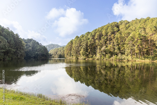 Pang Ung is a tourist attraction in Mae Hong Son  Northern Thailand with scenic alpine lake and pine trees.