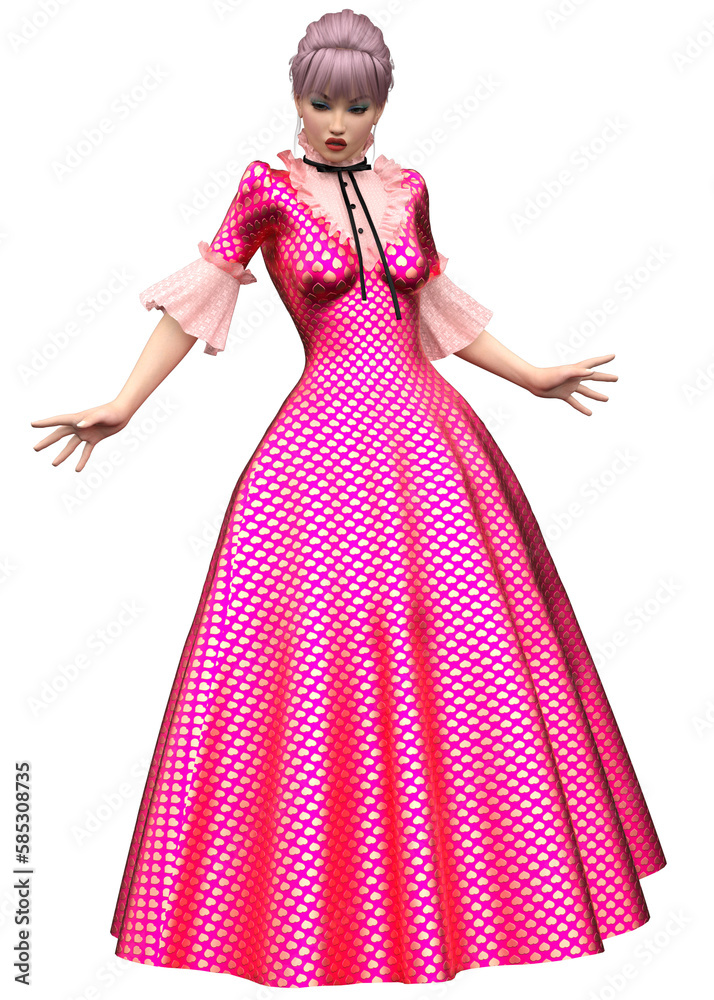 3D Girl in pink ball gown