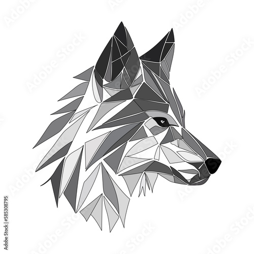 Wolf logo design. Abstract black polygon wolf head. Calm wolf face. Vector illustration