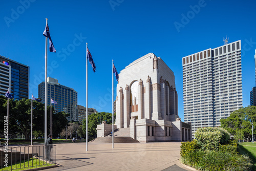 Exterior view of ANZAC war memorial in Hyde park Sydney Australia