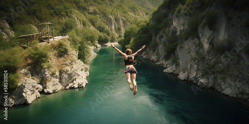 bungee jumping, extreme and fun sport Generative AI photo