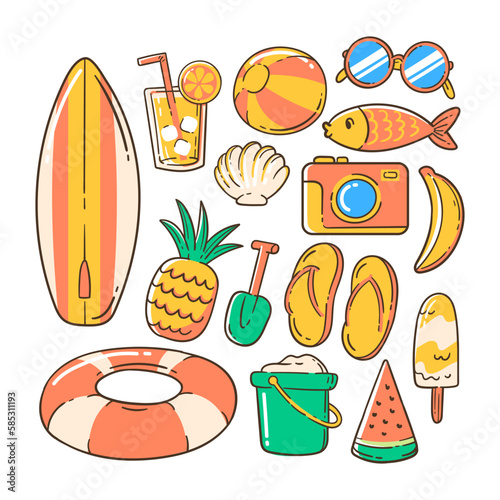 Set of summer element vector illustration collection