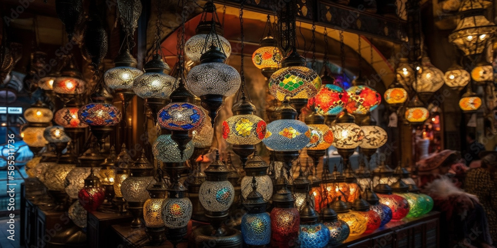 Colorful turkey glass lamps at the Grand Bazaar in Istanbul Generative AI