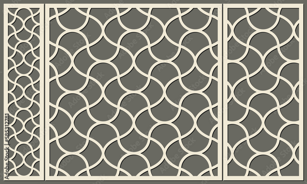 Geometric linear wave pattern abstract lines. Laser cutting of a decorative panel. Template for cutting plywood, wood, paper, cardboard and metal. Geometric linear wave pattern abstract lines. Laser cutting of a decorative panel. Template for cutting plywood, wood, paper, cardboard and metal.
