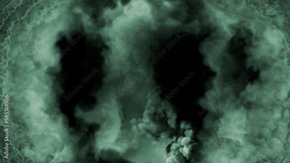 Dark green Halloween screen frame of heavy terrific smoke - abstract 3D rendering Dark green Halloween screen frame of heavy terrific smoke - abstract 3D rendering
