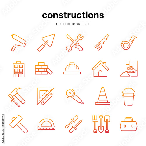 construction gradient outline icons collection set
