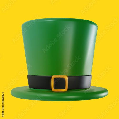 3d realistic green top hat in cartoon minimal style. Bright modern vector graphic element. Retro clothing accessories. Celebration equipment or vintage decoration.