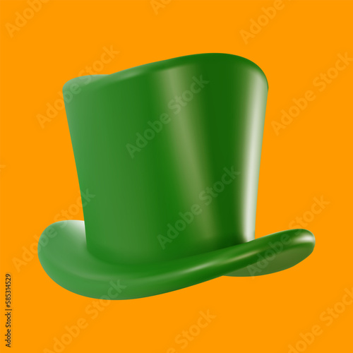 3d realistic green top hat in cartoon minimal style. Bright modern vector graphic element. Retro clothing accessories. Celebration equipment or vintage decoration.