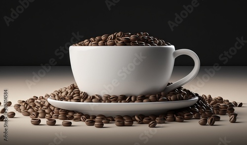  a cup of coffee surrounded by coffee beans on a saucer. generative ai