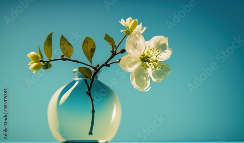  a glass vase with a flower in it on a table.  generative ai