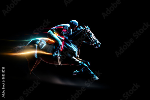 Tableau sur toile Horse racing at night