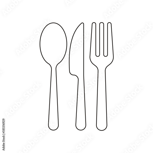 Set of dinner service signs, tableware, restaurant, cutlery icons- fork, knife, spoon, and plate - stock vector 
