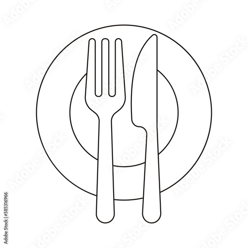 Set of dinner service signs, tableware, restaurant, cutlery icons- fork, knife, spoon, and plate - stock vector 