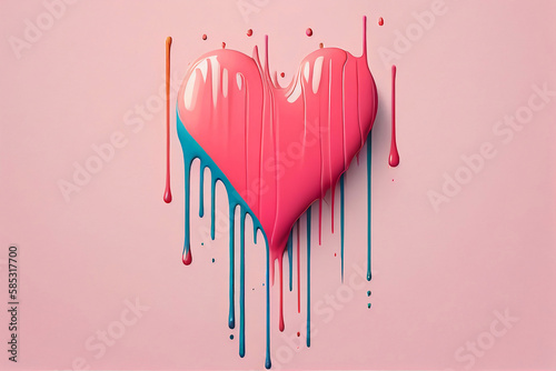 Pink heart splash drop. Generative AI. photo