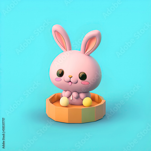 Modern Illustration of tiny cute Easter bunny toy. Easter Bunny. Generative AI. Happy Easter  © zamuruev