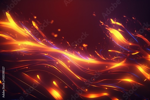 Abstract background, flames, black background. Orange lines of fire, neon light.