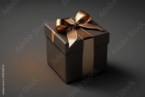 Gift box with ribbons on the color background. Generative AI