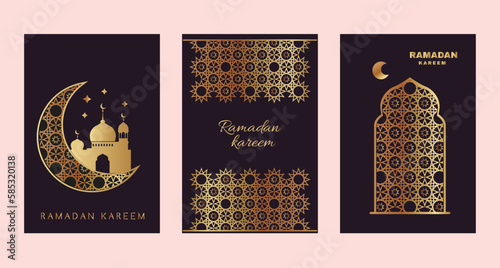 Happy Ramadan Kareem Islamic template design with Crescent, mosque, minaret, Ramadan traditions Islamic Holy Month Vector vintage art illustration