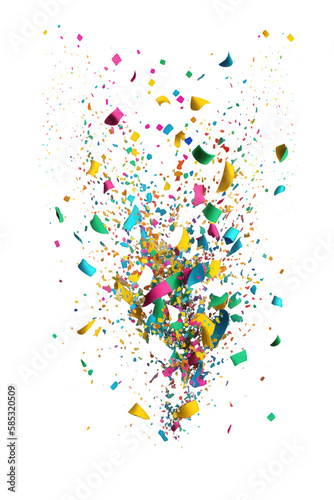 A festive and vibrant display of multicolored confetti that appears to float freely against a transparent background.Generative AI