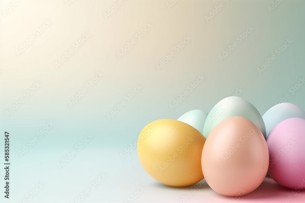 Pastel Easter Eggs on a pastel background banner, Minimalist Easter background. Generative AI	