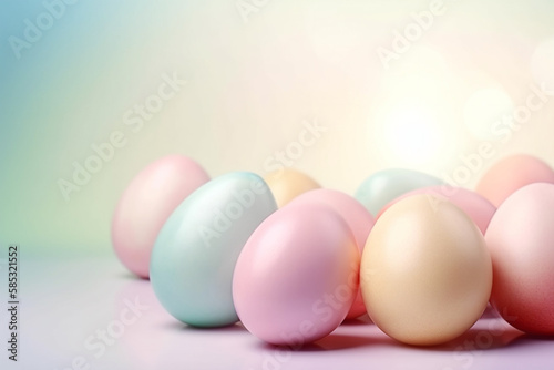 Pastel Easter Eggs on a pastel background banner, Minimalist Easter background. Generative AI 