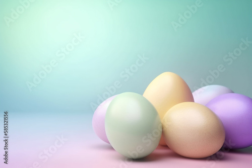 Pastel Easter Eggs on a pastel background banner, Minimalist Easter background. Generative AI 