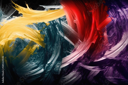 Color abstract background, paint strokes. Yellow, red and blue oil painting.