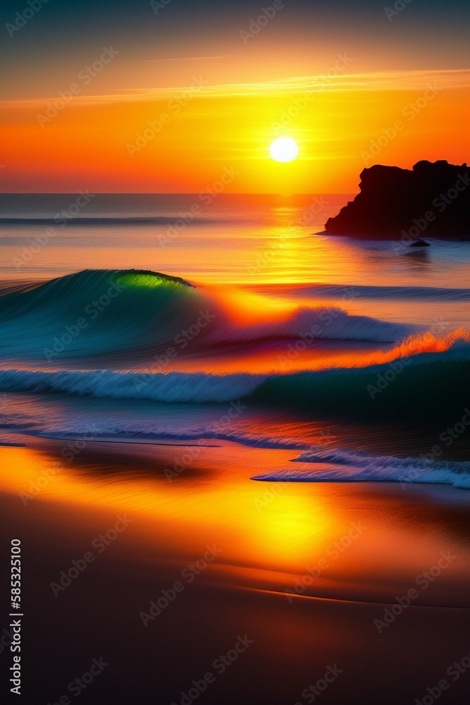 Sunset in ocean, Sunset river view, Sun dives in the Sea,
