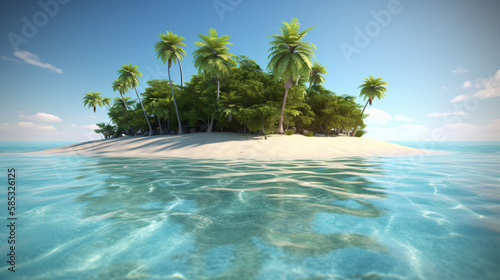 No mans island with palm tree and clear sea generative ai