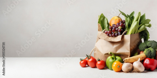 Delivery healthy food background healthy vegan vegetarian food in paper bag vegetables and fruits on white  Generative AI