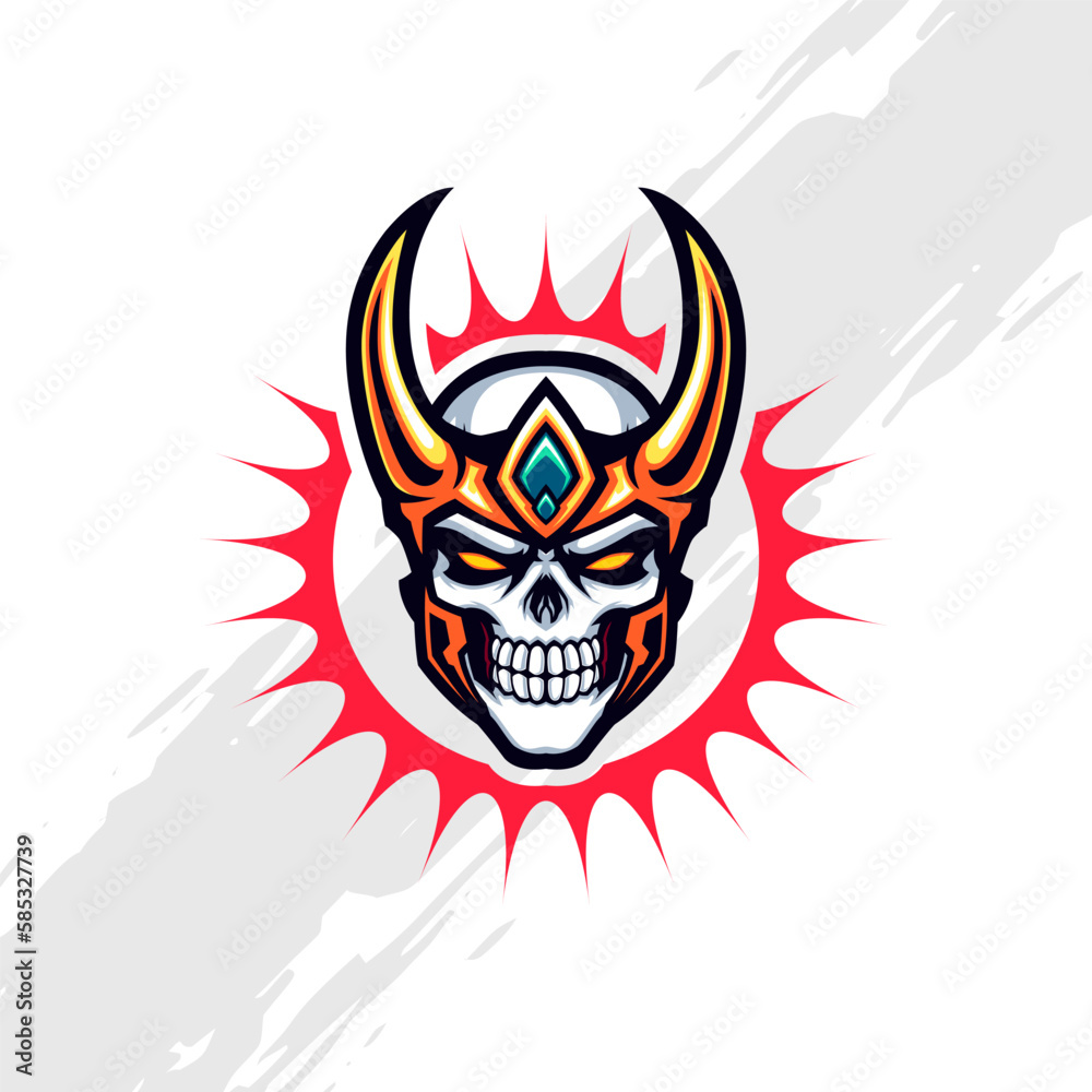Shining Golden Horned Skull Viking Mascot Logo