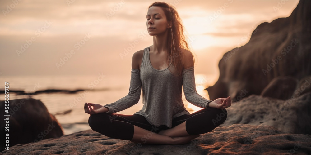 woman lifestyle balanced practicing meditate and zen energy yoga Generative AI