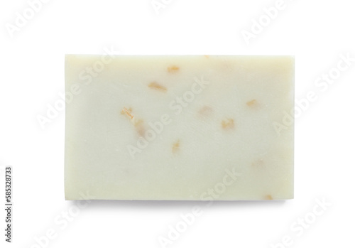 Soap bar on white background, top view. Personal hygiene
