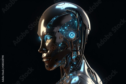 Closeup shot of a futuristic AI robot  - Generative AI