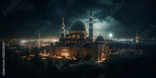 ramadan kareem in europe night, starry sky Generative AI