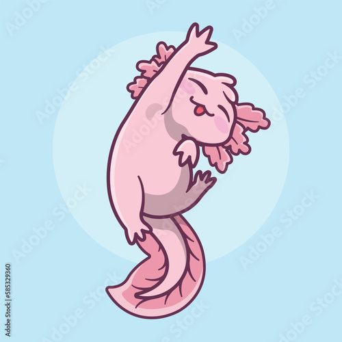 illustration a pink and cute axolotl in cartoon style