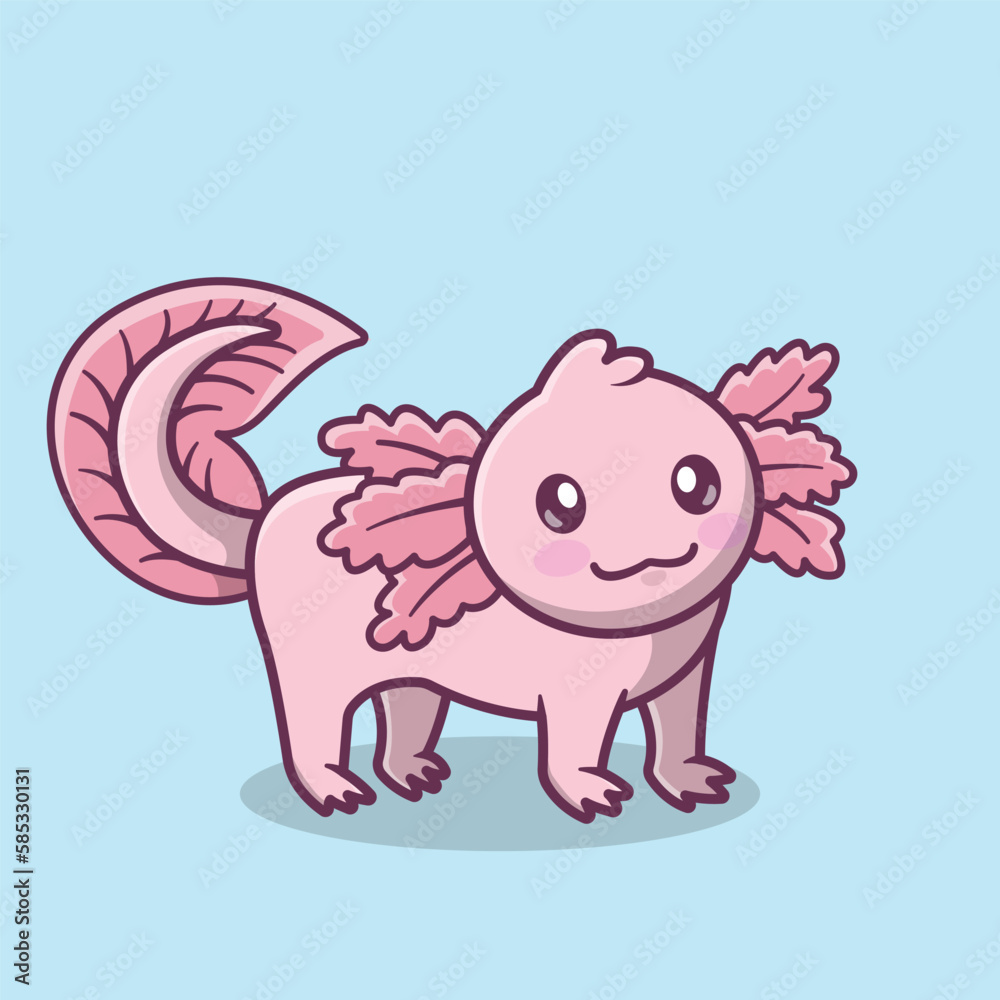 Naklejka premium illustration a pink and cute axolotl in cartoon style