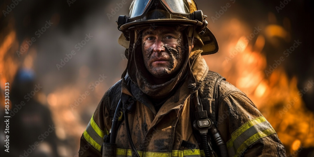 Brave firefighter in an epic universal fire 