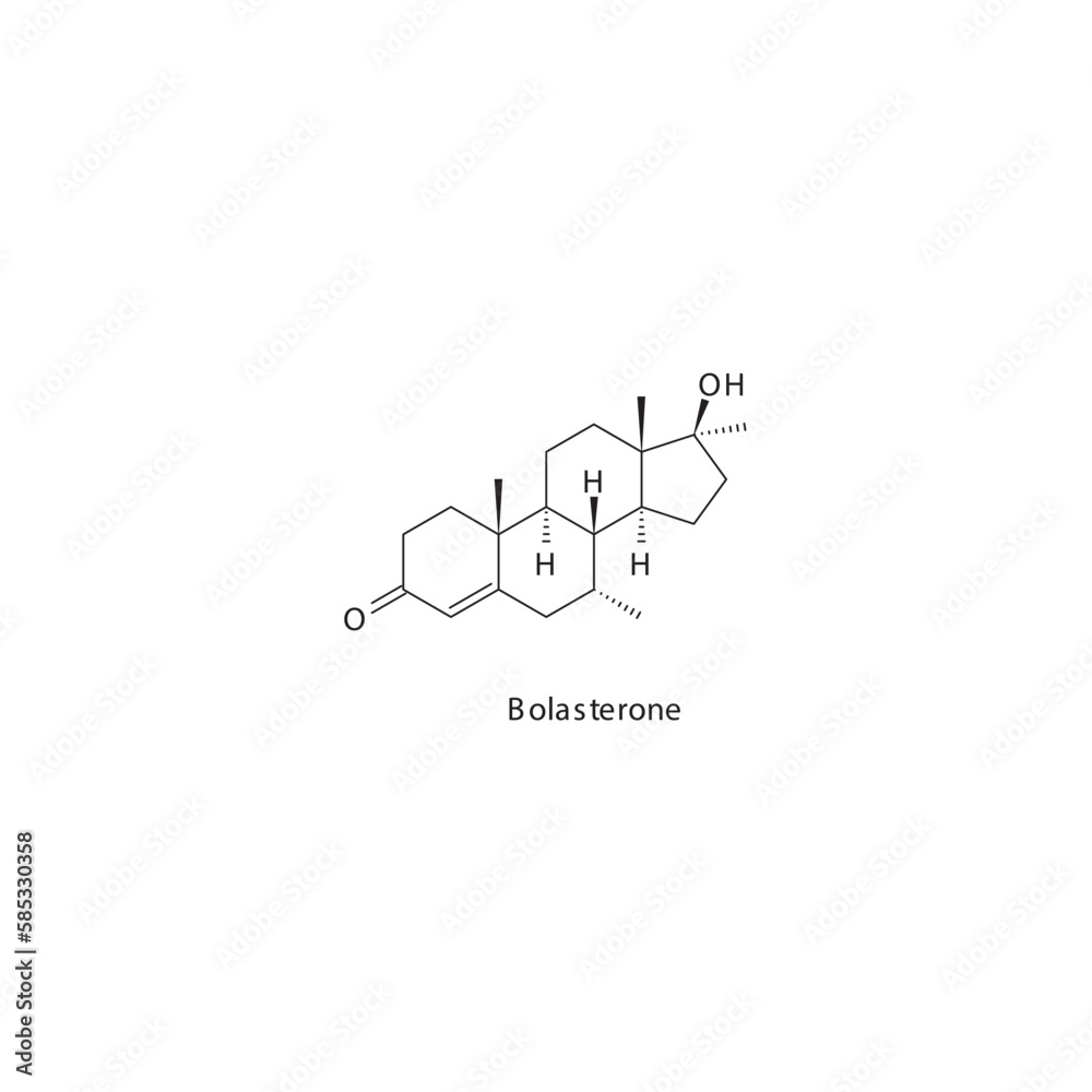 Bolasterone flat skeletal molecular structure Anabolic steroid drug used in Adrenal insufficiency treatment. Vector illustration.