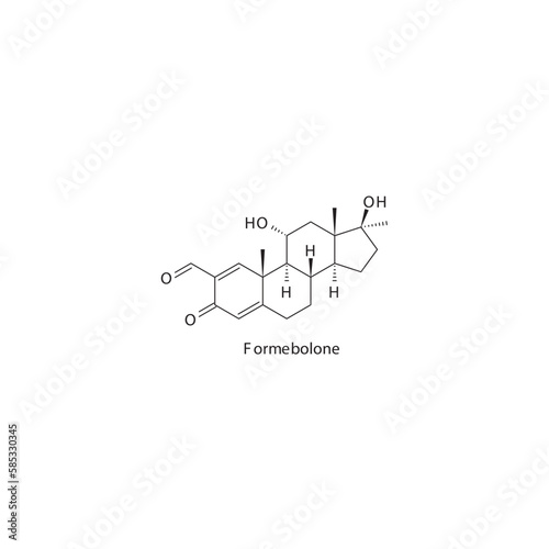 Formebolone  flat skeletal molecular structure Anabolic steroid drug used in Adrenal insufficiency treatment. Vector illustration.