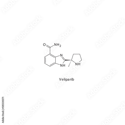 Veliparib  flat skeletal molecular structure PARP inhibitor drug used in non small cell lung cancer (NSCLC) treatment. Vector illustration. photo