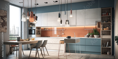 modern kitchen with warm colour walls Generative AI