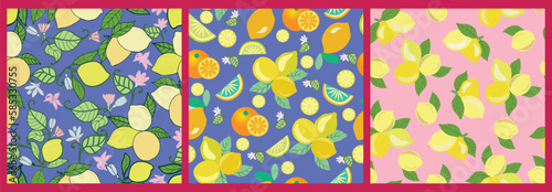 Collection of lemon fruits seamless pattern