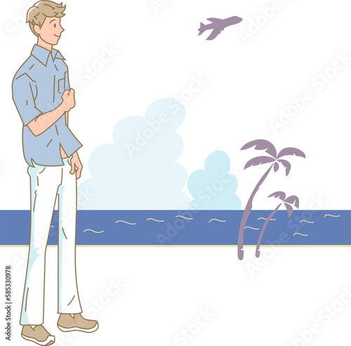 海を眺める男性